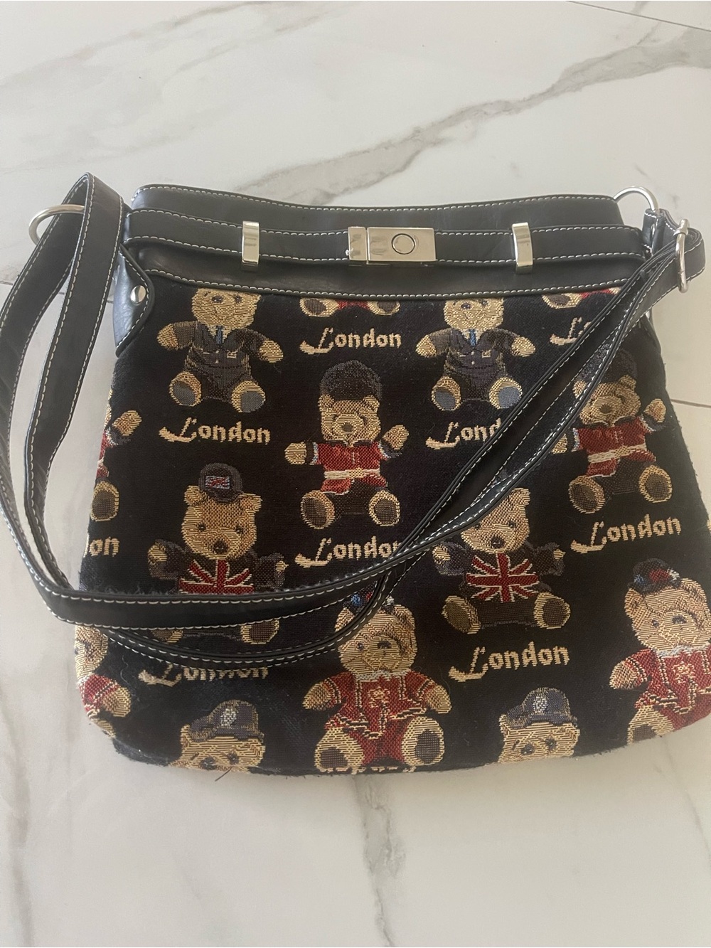 London Teddy Print Crossbody Bag - Black
